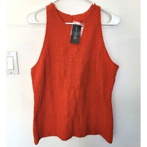 NWT INC International Concepts XL Orange Smocked High Neck Tank Top Summer Fig
